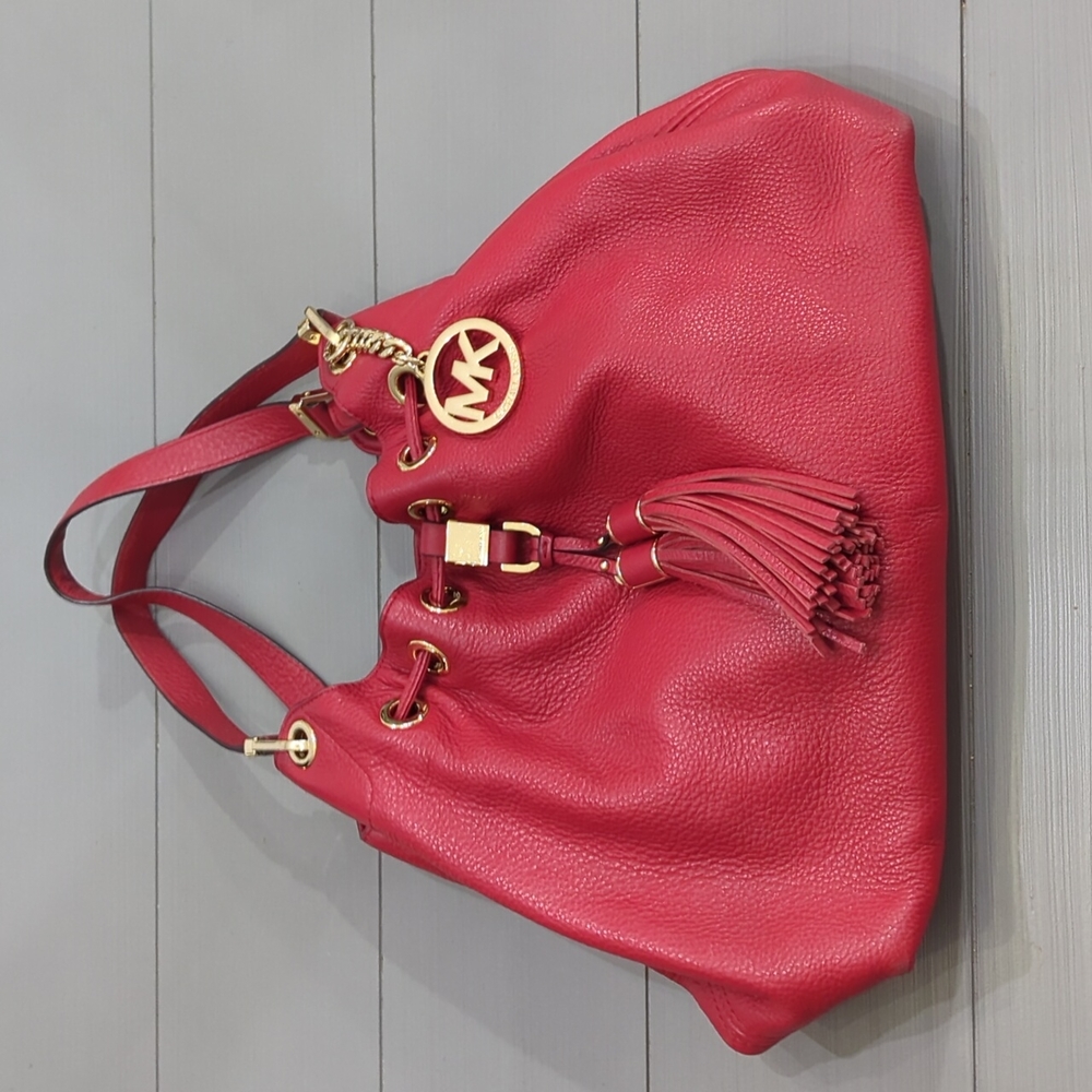 Michael Kors MK Red Hobo Shoulder Handbag Gold Hardware/ Tassels Vintage